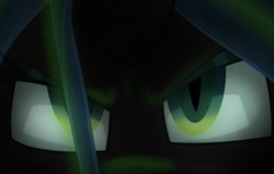 Size: 763x485 | Tagged: safe, artist:cadetredshirt, changeling, changeling queen, pony, close-up, digital art, eye, eyes, female, green eyes, mare, menacing, solo