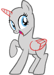 Size: 324x450 | Tagged: safe, artist:beanbases, oc, oc only, alicorn, pony, g4, alicorn oc, bald, base, eyelashes, female, horn, mare, open mouth, raised hoof, simple background, smiling, solo, transparent background, wings