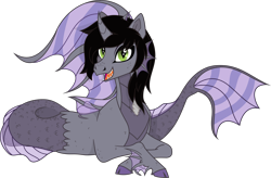 Size: 7625x5000 | Tagged: safe, artist:aureai-sketches, artist:lightningbolt, siren, g4, cloven hooves, collaboration, commission, crossed hooves, curved horn, fangs, fins, fish tail, happy, horn, kellin quinn, looking at you, lying down, open mouth, ponified, prone, scales, vector