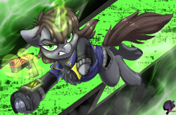 Size: 3290x2160 | Tagged: safe, artist:brainiac, derpibooru exclusive, oc, oc only, oc:littlepip, pony, unicorn, fallout equestria, action pose, bottomless, chest fluff, clothes, dock, gun, high res, looking at you, movement, partial nudity, practice, solo, underhoof, weapon