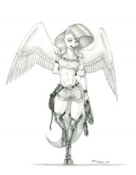 Size: 1100x1412 | Tagged: safe, artist:baron engel, fluttershy, pegasus, anthro, unguligrade anthro, g4, boots, breasts, bullwhip, busty fluttershy, clothes, collar, female, grayscale, large wings, leash, monochrome, open mouth, panties, pencil drawing, shoes, short shirt, shorts, solo, thigh boots, thong, traditional art, underwear, wings