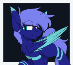 Size: 1038x934 | Tagged: safe, artist:kirbirb, oc, oc only, pegasus, pony, animated, eye clipping through hair, eyebrows, eyebrows visible through hair, gif, raffle prize, raised hoof, smiling, solo, spread wings, two toned wings, wings