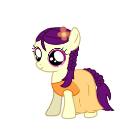 Size: 768x768 | Tagged: safe, artist:goldendaisies, boysenberry, earth pony, pony, g4, clothes, dress, female, filly, flower, flower in hair, gala dress, simple background, smiling, solo, transparent background, vector