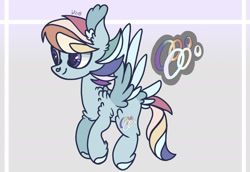 Size: 2388x1639 | Tagged: safe, artist:caramelbolt24, oc, oc only, pegasus, pony, chest fluff, hoof fluff, magical lesbian spawn, male, multicolored hair, offspring, parent:rainbow dash, parent:rarity, parents:raridash, pegasus oc, rainbow hair, signature, smiling, solo, stallion, wings