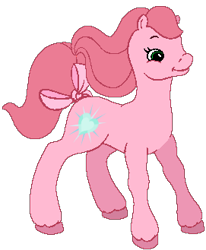 Size: 271x329 | Tagged: safe, artist:tanahgrogot, earth pony, pony, g2, aelita schaeffer, base used, bow, code lyoko, crossover, green eyes, pink body, pink hair, ponified, simple background, solo, tail bow, transparent background