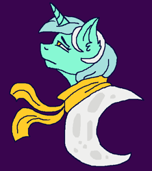 Size: 488x550 | Tagged: safe, artist:theedgyduck, lyra heartstrings, pony, unicorn, fanfic:background pony, g4, clothes, ear fluff, female, mare, moon, purple background, scarf, simple background, solo