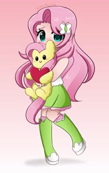Size: 2589x4096 | Tagged: safe, artist:kittyrosie, fluttershy, human, pony, equestria girls, g4, blushing, butterfly hairpin, clothes, cute, daaaaaaaaaaaw, digital art, female, heart, heart eyes, human coloration, human ponidox, kittyrosie is trying to murder us, looking at you, plushie, self ponidox, shy, shyabetes, signature, solo, weapons-grade cute, wingding eyes