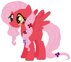 Size: 457x399 | Tagged: safe, artist:kandy918, artist:selenaede, oc, oc only, oc:melrose blossom, pegasus, pony, blank flank, female, filly, flower, flower in hair, freckles, heart freckles, offspring, parent:big macintosh, parent:fluttershy, parents:fluttermac, pegasus oc, simple background, solo, white background