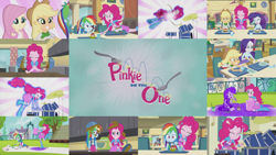 Size: 1964x1105 | Tagged: safe, edit, edited screencap, editor:quoterific, screencap, applejack, fluttershy, pinkie pie, rainbow dash, rarity, equestria girls, g4, pinkie on the one, applejack is not amused, applejack's hat, bowl, collage, cowboy hat, drums, duo, duo female, eyes closed, female, hat, humane five, musical instrument, open mouth, ponied up, rainbow dash is not amused, spoon, teeth, trio, trio female, unamused