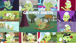 Size: 1968x1109 | Tagged: safe, edit, edited screencap, editor:quoterific, screencap, granny smith, earth pony, pony, a trivial pursuit, all bottled up, apple family reunion, buckball season, friendship is magic, g4, going to seed, grannies gone wild, hearthbreakers, luna eclipsed, sisterhooves social, sleepless in ponyville, the big mac question, the perfect pear, book, breaking the fourth wall, eyes closed, female, looking at you, one eye closed, open mouth, sitting, solo, sports, teeth, tree, wink, young granny smith, younger