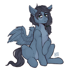 Size: 3632x3632 | Tagged: safe, artist:karamboll, pegasus, pony, commission, high res, looking at you, male, ponytail, sitting, solo, wings