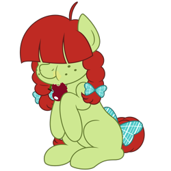 Size: 3000x3000 | Tagged: safe, artist:besttubahorse, oc, oc only, oc:apple crisp, earth pony, pony, apple, aweeg*, bow, eating, female, food, freckles, herbivore, high res, simple background, sitting, solo, tail bow, transparent background, vector