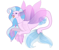 Size: 4600x3900 | Tagged: safe, artist:sashakruchkinatv, silverstream, seapony (g4), g4, blue mane, blue tail, female, fin wings, fins, fish tail, flowing mane, flowing tail, jewelry, long mane, necklace, open mouth, purple eyes, seapony silverstream, simple background, smiling, solo, tail, teeth, transparent background, wings