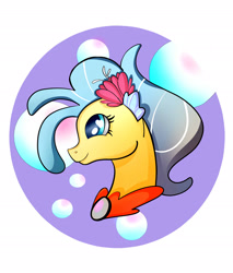 Size: 2261x2653 | Tagged: safe, artist:ocarricrown, princess skystar, seapony (g4), g4, my little pony: the movie, blue eyes, blue mane, bubble, female, flower, flower in hair, high res, jewelry, necklace, ocean, pearl, pearl necklace, simple background, smiling, solo, underwater, water, white background