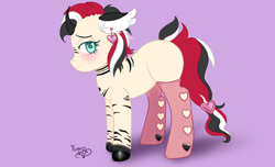 Size: 6030x3660 | Tagged: safe, artist:yumomochan, original species, pony, unicorn, blushing, clothes, colored, colored sketch, commission, ear fluff, ear piercing, earring, flat colors, heart, hearts and hooves day, holiday, jewelry, male, original character do not steal, piercing, smiling, socks, stallion, stripes, valentine's day, ych result