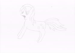Size: 7008x4976 | Tagged: safe, artist:frequencywavelength, oc, oc only, oc:cosmic spark, pony, unicorn, comments locked down, female, lineart, mare, monochrome, pencil drawing, shocked, solo, traditional art
