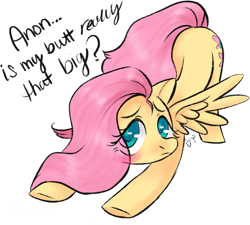 Size: 1504x1356 | Tagged: safe, artist:1eg, fluttershy, pegasus, pony, g4, blushing, dialogue, face down ass up, female, implied anon, looking at you, mare, simple background, solo, spread wings, stretching, transparent background, turned head, wings