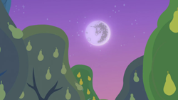 Size: 1280x720 | Tagged: safe, screencap, g4, the perfect pear, background, mare in the moon, moon, night, no pony, pear tree, scenic ponyville, tree
