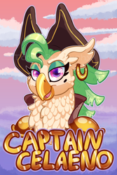 Size: 1000x1500 | Tagged: safe, artist:glitchdove, captain celaeno, bird, parrot, parrot pirates, anthro, g4, my little pony: the movie, beauty mark, bust, ear piercing, earring, female, hat, jewelry, piercing, pirate, pirate hat, portrait