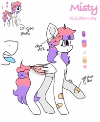 Size: 838x1024 | Tagged: safe, artist:kxyluna, oc, oc only, oc:misty, pegasus, pony, bandage, colored wings, duo, female, mare, open mouth, pegasus oc, reference sheet, smiling, tongue out, two toned wings, wings