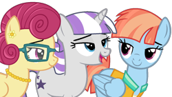 Size: 1280x720 | Tagged: safe, artist:tired-horse-studios, edit, edited screencap, screencap, posey shy, twilight velvet, windy whistles, pegasus, pony, unicorn, g4, clothes, female, glasses, not a vector, open mouth, simple background, transparent background, trio, trio female, vector
