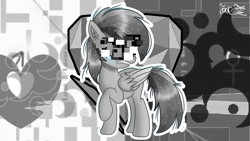 Size: 1900x1068 | Tagged: source needed, useless source url, safe, artist:jadebreeze115, oc, oc only, pegasus, pony, base used, black, crossover, crying, depressed, depression, fanart, frown, gray, gray background, heart, hidden eyes, hidden face, male, monochrome, reference, reference to another series, sadness, simple background, solo, stallion, tears of pain, vent art, vocaloid, wowoka