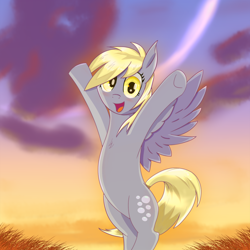 Size: 1500x1500 | Tagged: safe, alternate version, artist:divifilly, derpy hooves, pegasus, pony, g4, belly, bipedal, cute, derpabetes, sky, solo, spread wings, sweet dreams fuel, wings