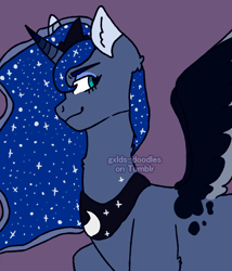 Size: 1200x1400 | Tagged: safe, artist:gxlds-doodles, princess luna, alicorn, pony, g4, female, looking back, mare, solo