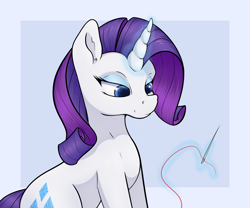 Size: 2400x2000 | Tagged: safe, artist:aquaticvibes, rarity, pony, unicorn, g4, female, glowing horn, high res, horn, magic, mare, needle, simple background, solo, telekinesis, thread