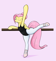 Size: 2200x2400 | Tagged: safe, artist:aquaticvibes, fluttershy, pegasus, semi-anthro, g4, alternate hairstyle, arm hooves, ballet, ballet slippers, black leotard, clothes, eyes closed, female, flutterina, fluttershy leotard, high res, leggings, leotard, mare, smiling, solo, tights