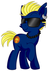 Size: 1513x2197 | Tagged: safe, artist:tigresss, artist:x-blackpearl-x, oc, oc only, pony, blue eyes, dexter holland, ear piercing, piercing, ponified, sunglasses, the offspring