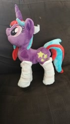 Size: 280x496 | Tagged: safe, oc, oc only, oc:cosmic spark, pony, unicorn, clothes, comments locked down, horn, irl, photo, plushie, socks, solo, unicorn oc