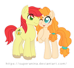 Size: 2552x2350 | Tagged: safe, artist:ninnydraws, bright mac, pear butter, earth pony, pony, g4, colored pupils, cute, female, high res, male, one eye closed, ship:brightbutter, shipping, simple background, straight, transparent background, white outline