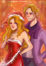 Size: 1218x1723 | Tagged: safe, artist:melyydraws, adagio dazzle, equestria girls, g4, adagimoroso, allegro amoroso, bare shoulders, breasts, christmas, cleavage, duo, equestria guys, female, holiday, male, redraw, rule 63, self paradox, self ponidox, selfcest, shipping, sleeveless, straight, strapless