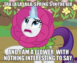 Size: 600x495 | Tagged: safe, edit, edited screencap, editor:applejackfan204, screencap, rarity, forever filly, g4, a bug's life, caption, clothes, costume, flower costume, flowerity, image macro, text