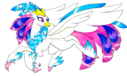 Size: 3159x1898 | Tagged: safe, artist:fountainstranger, queen novo, classical hippogriff, hippogriff, g4, my little pony: the movie, beak, claws, colored pupils, crown, feather, female, high res, jewelry, necklace, purple eyes, regalia, simple background, smiling, solo, spread wings, tail, traditional art, transparent background, wings