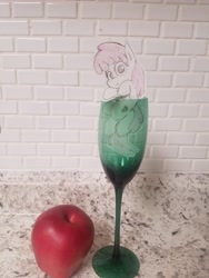 Size: 3024x4032 | Tagged: safe, artist:davierocket, berry punch, berryshine, earth pony, pony, g4, apple, counter, craft, cup of pony, food, glass, irl, looking at you, papercraft, photo, solo, wine glass