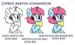 Size: 1414x861 | Tagged: safe, artist:handgunboi, pony, advertisement, commission info, open commission, sketch