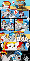 Size: 2480x5000 | Tagged: safe, artist:dormin-dim, oc, oc only, oc:aviatrix, oc:avie, oc:diamond sun, oc:hawker hurricane, oc:trade wind, oc:ward, oc:ward wind, pegasus, anthro, unguligrade anthro, angry, beach, big breasts, breasts, cargo pants, cleavage, clothes, colored wings, comic, commission, ear pull, female, hawkmond, hoodie, jacket, jeans, laughing, leggings, male, mare, pants, shirt, skirt, speech bubble, stallion, stare, umbrella, wingding eyes, wings