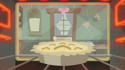 Size: 1280x720 | Tagged: safe, screencap, g4, season 8, the break up breakdown, background, food, kitchen, liminal space, no pony, oven, pie, scenic ponyville, sweet apple acres