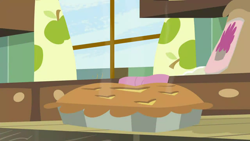 Size: 1280x720 | Tagged: safe, screencap, g4, the break up breakdown, background, food, kitchen, liminal space, no pony, pie, scenic ponyville, sweet apple acres
