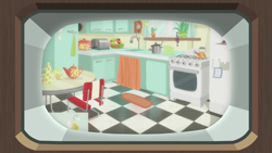 Size: 1280x720 | Tagged: safe, screencap, g4, the break up breakdown, background, kitchen, liminal space, no pony, scenic ponyville, television