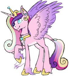 Size: 500x551 | Tagged: source needed, useless source url, safe, artist:valientminiatureobject, princess cadance, alicorn, pony, g4, crown, ear piercing, earring, female, hoof shoes, horn, jewelry, leonine tail, mare, necklace, piercing, regalia, solo, wings
