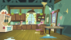 Size: 1280x720 | Tagged: safe, screencap, g4, the break up breakdown, background, kitchen, liminal space, no pony, scenic ponyville, sweet apple acres