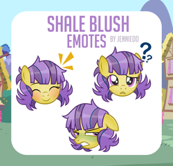 Size: 1000x961 | Tagged: safe, artist:jennieoo, oc, oc only, oc:shale blush, earth pony, pony, confused, disgusted, emotes, emotions, green face, happy, show accurate, smiling, solo