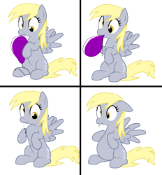 Size: 7571x8153 | Tagged: safe, artist:blue-vector, derpy hooves, pegasus, pony, g4, abdominal bulge, balloon, balloon vore, belly, belly expansion, big belly, cute, derpabetes, derpy being derpy, growth, inflation, object stuffing, object vore, oops, soft vore, solo, spread wings, throat bulge, vore, wings