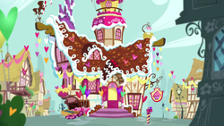 Size: 1280x720 | Tagged: safe, screencap, g4, season 8, the break up breakdown, background, decoration, no pony, ponyville, scenic ponyville, sugarcube corner