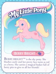 Size: 577x755 | Tagged: safe, photographer:absol, berry bright, earth pony, pony, g2, official, backcard, backcard story, female, g2betes, mare, text