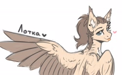 Size: 2480x1516 | Tagged: safe, artist:dorkmark, oc, oc only, oc:dima, pegasus, pony, cyrillic, ear tufts, heart, looking at you, looking back, raspberry, russian, sketch, smiling, solo, spread wings, tongue out, wings