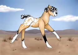 Size: 1080x764 | Tagged: safe, artist:pony_riart, oc, oc only, earth pony, pony, cloud, coat markings, desert, earth pony oc, grin, male, outdoors, smiling, socks (coat markings), solo, stallion